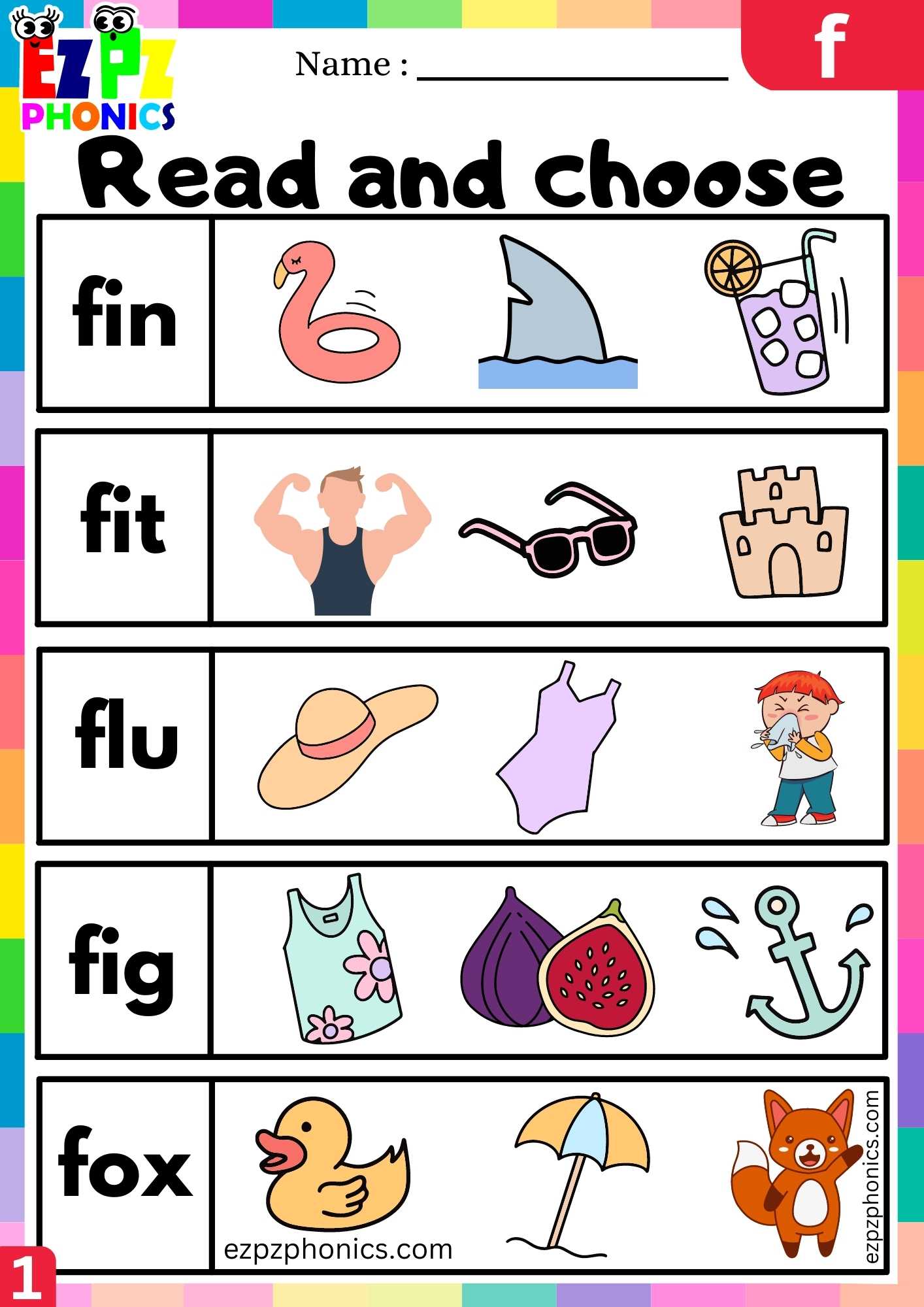 Letter F Read And Choose Beginning Sounds Worksheet